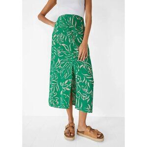 Hush Women's Brea Midi Skirt In Painted Tropical Flower Green Pink‎ Size 8 Boho